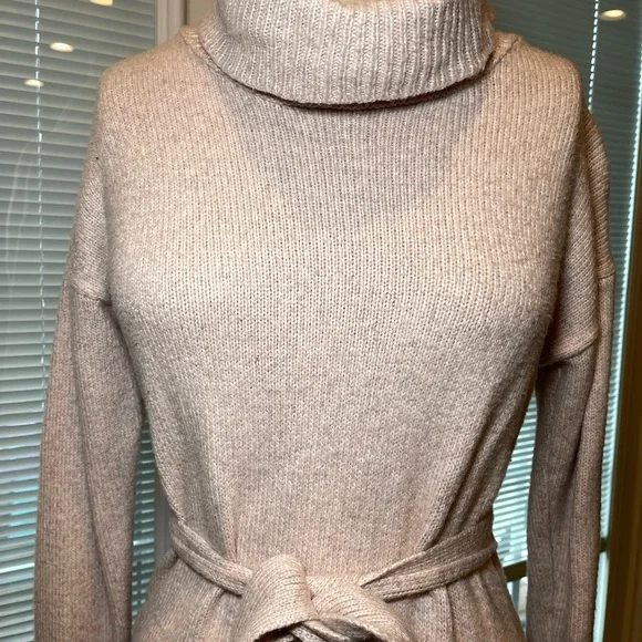 Cozy Knit Midi Sweater Dress S – Rachel Zoe, Tie Waist Turtleneck - Picture 3 of 10